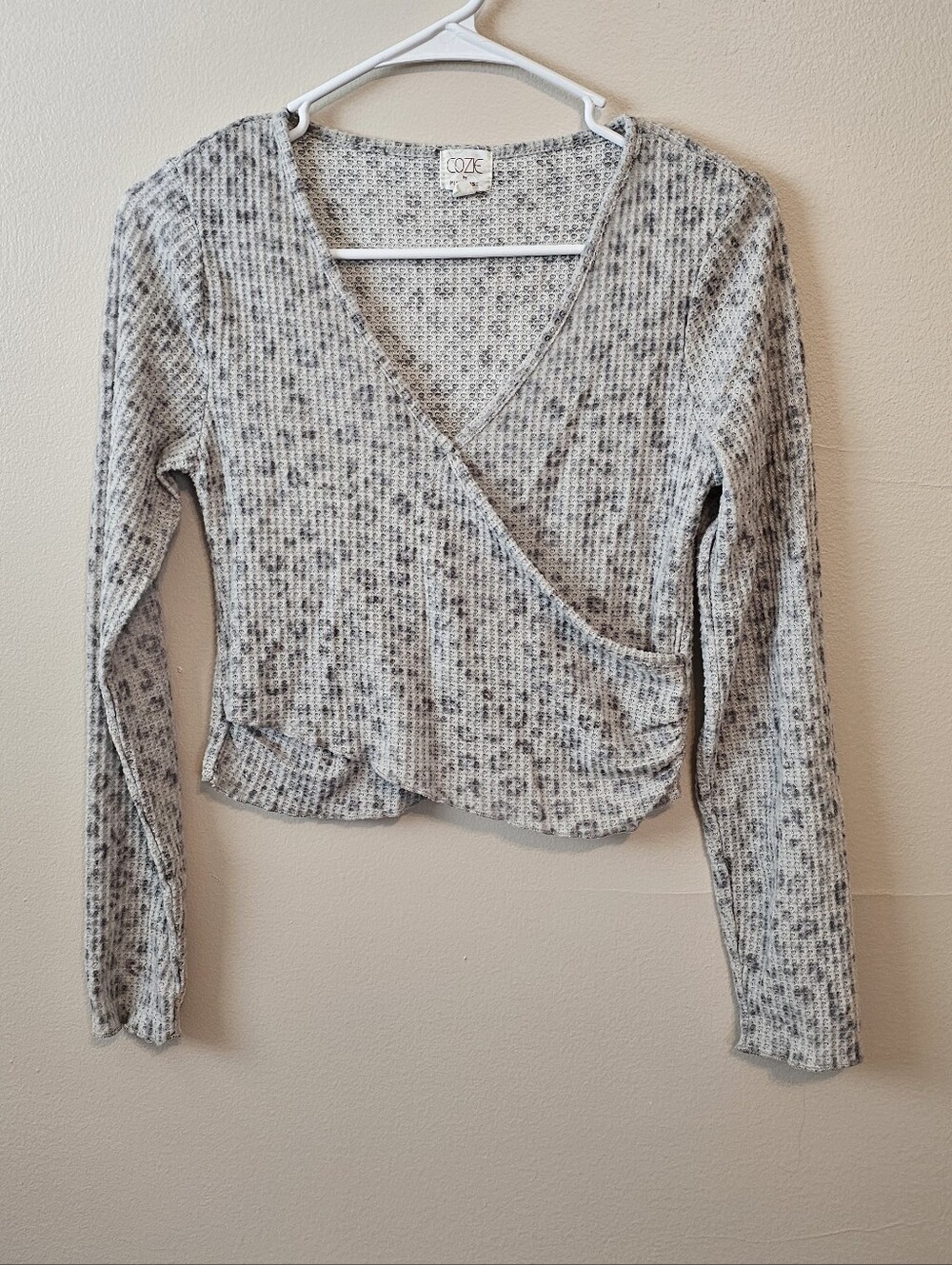 Coze By Pink Rose Size M Cropped Long Sleeve Pajama Top Waffle Knit